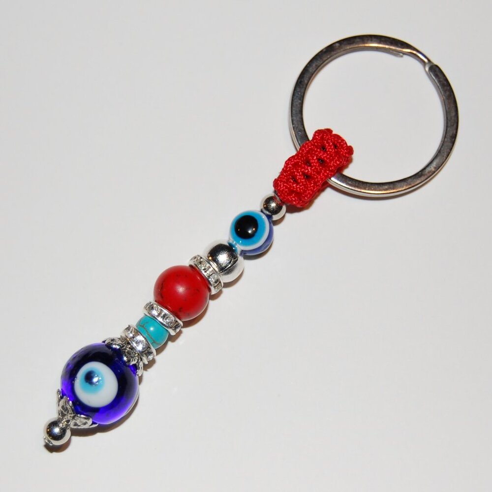 Hamsa Keychain,Evil Eye Keychain,Good Luck Keyring,Red Howlite Stone